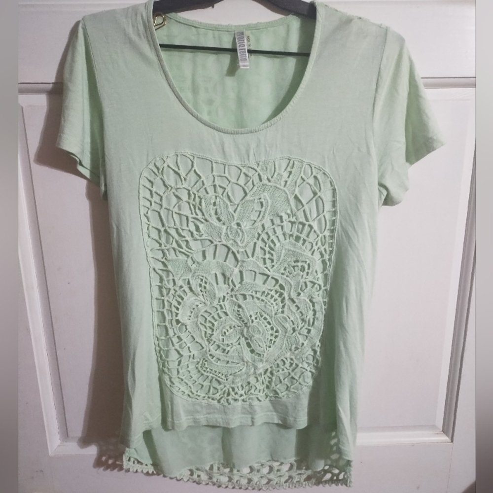 MARIA RENO Crochet Lace Mint tee sz Medium